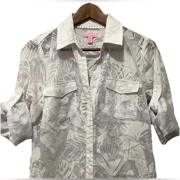 Lilly Pulitzer Women’s Small Sheer White Shirt Dress Button Cover Up *READ* - Picture 3 of 8